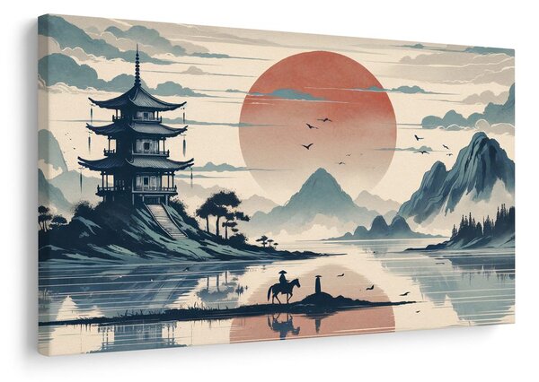 Obraz japonská krajina s jezdcem