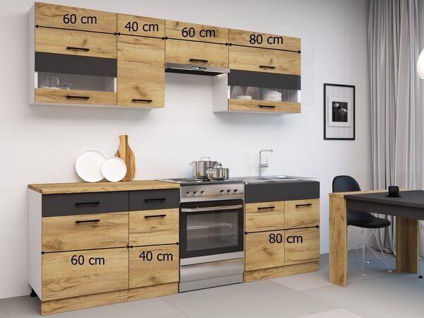 Kuchyně VIVIANA 180/240 cm, korpus: bílý, dvířka: dub craft zlatý/matera