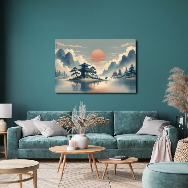 Obraz japonský chrám a jezero