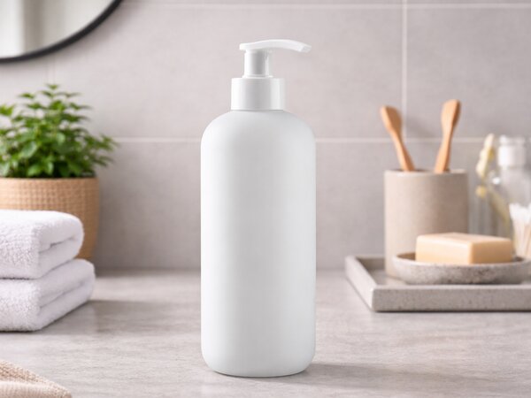 Bílá lahvička s pumpičkou s bílým uzávěrem Rozměr: 250 ml