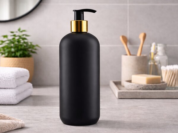 Černá lahvička s pumpičkou se zlatým uzávěrem Rozměr: 250 ml
