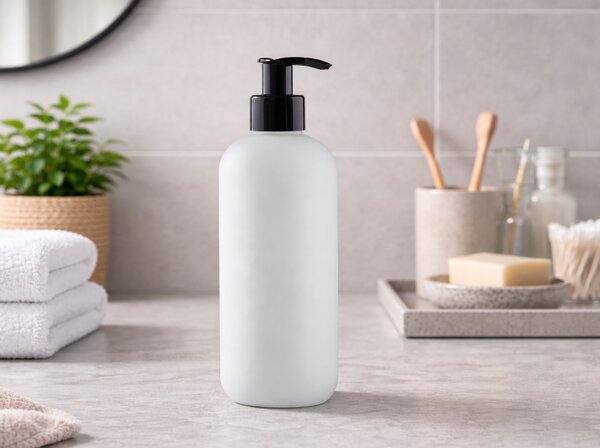 Bílá lahvička s pumpičkou s černým uzávěrem Rozměr: 250 ml