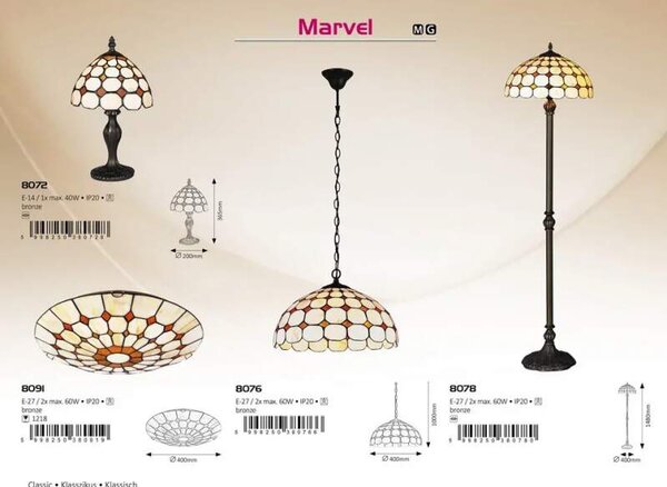Rabalux 8072 MARVEL - Vitrážová stolní lampička, výška 36,5cm (Stolní lampa z vitrážového skla)