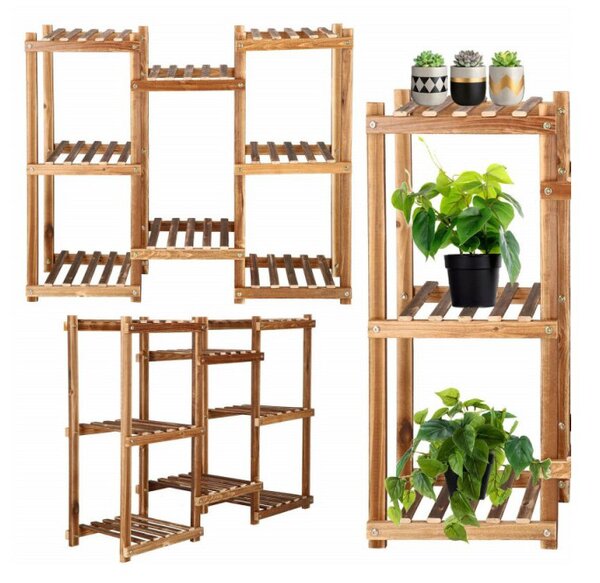 Dřevěný stojan na květiny 70 cm 8 polic SPRINGOS GA0198 hnědý