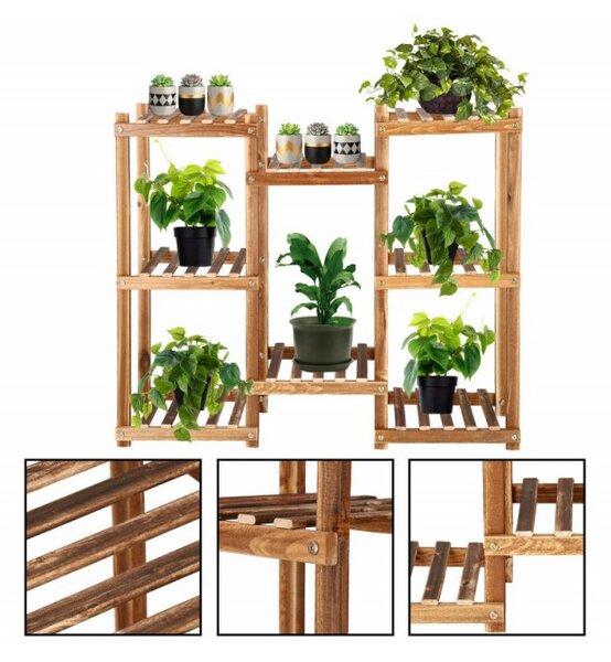 Dřevěný stojan na květiny 70 cm 8 polic SPRINGOS GA0198 hnědý