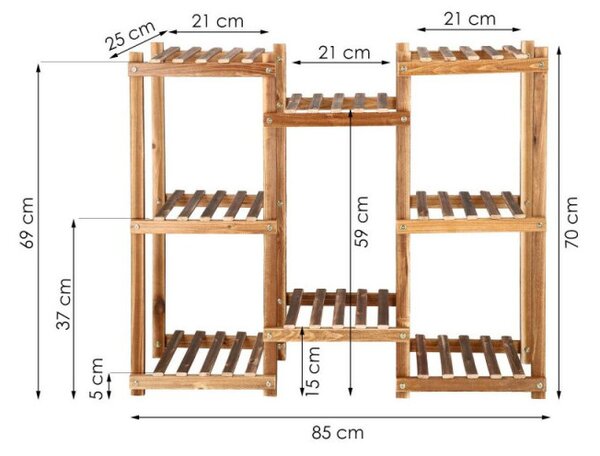 Dřevěný stojan na květiny 70 cm 8 polic SPRINGOS GA0198 hnědý