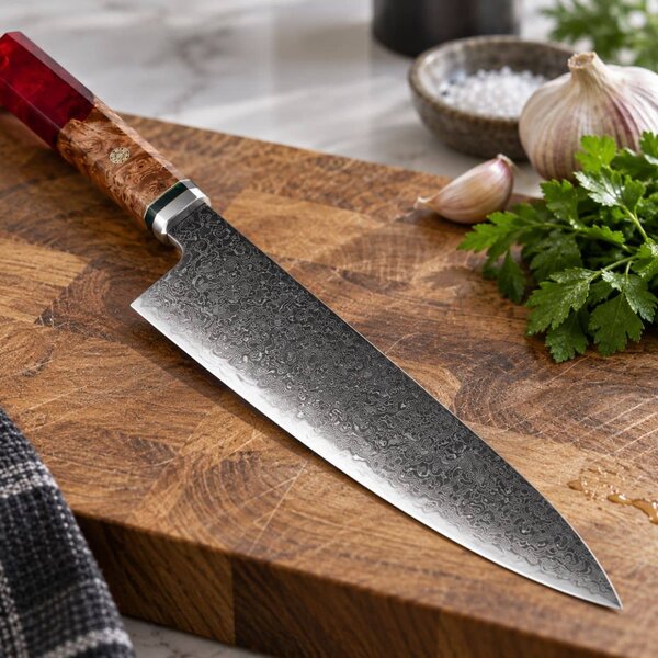 Japonský šéfkuchařský nůž z damaškové oceli SaKuRo Red 23 cm