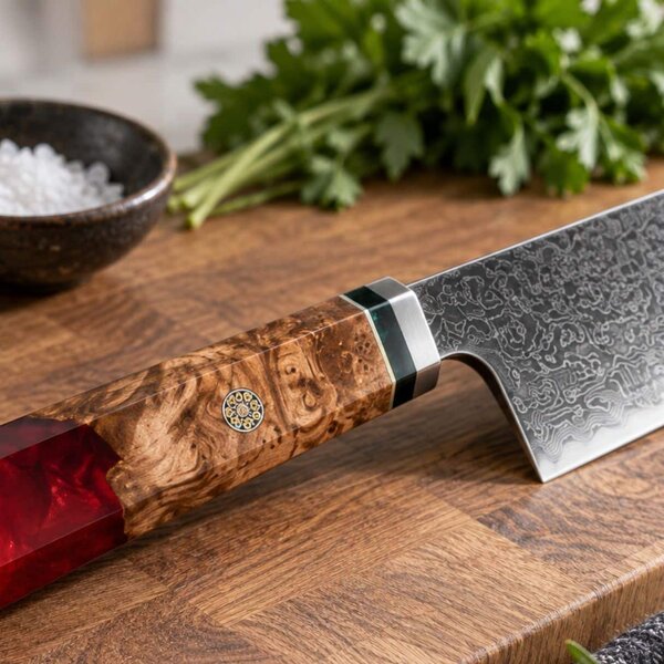 Japonský šéfkuchařský nůž z damaškové oceli SaKuRo Red 23 cm