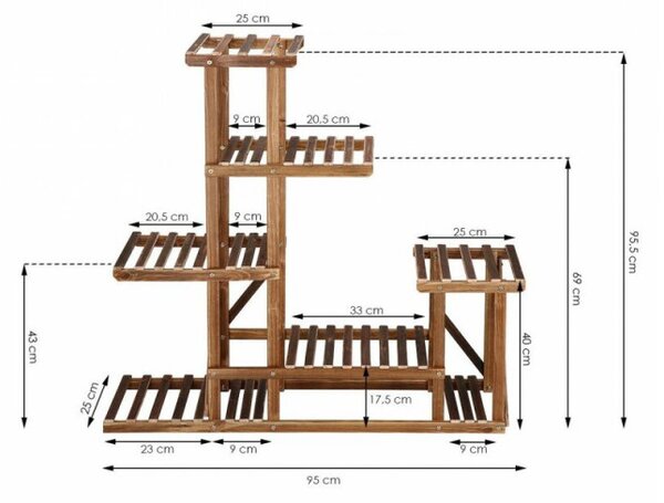 Dřevěný stojan na květiny 95 cm SPRINGOS GA0176 hnědý