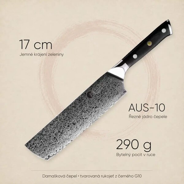 Kuchyňský nůž nakiri z damaškové oceli SaKuRo G10 17 cm