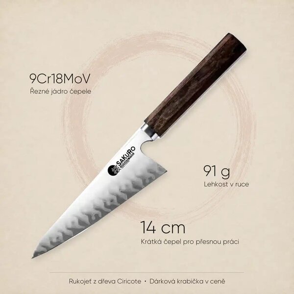 Garasuki nůž z pětivrstvé oceli SaKuRo Ciricote 14 cm