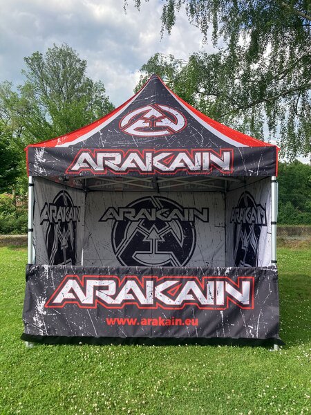 TENTino SET - Nůžkový párty stan 3x3 m EXTRA HIGH ROOF s jednostranným potiskem Typ konstrukce: BIG HEXAGON S VYŠŠÍ ŠPICÍ, Rozsah potisku: pouze střecha, Plachtovina - gramáž: polyester 230 g/m2
