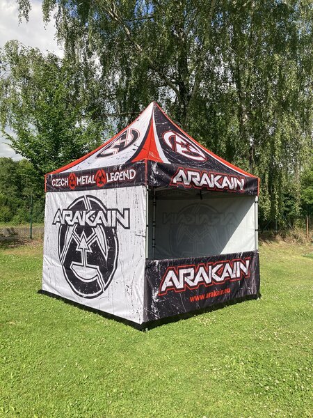 TENTino SET - Nůžkový párty stan 3x3 m EXTRA HIGH ROOF s jednostranným potiskem Typ konstrukce: BIG HEXAGON S VYŠŠÍ ŠPICÍ, Rozsah potisku: pouze střecha, Plachtovina - gramáž: polyester 230 g/m2