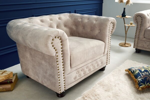 Křeslo CHESTERFIELD 110 CM šampaňské samet Nábytek | Obývací pokoj | Křesla | Klasická