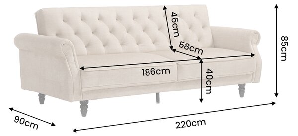 Pohovka MAISON BELLE 220 CM šampaňsko béžová samet rozkládací Nábytek | Obývací pokoj | Sedací soupravy a pohovky | Pohovky | Rozkládací