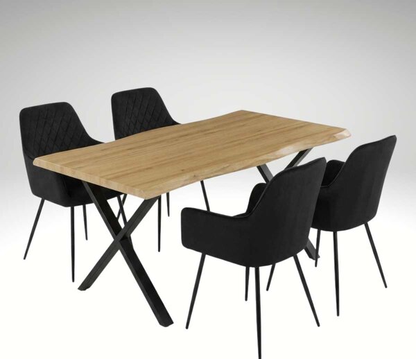 Vikio Jídelní set pro 4 osoby 160x90 cm soft dub noha X černá židle s područkami VJS226-4C