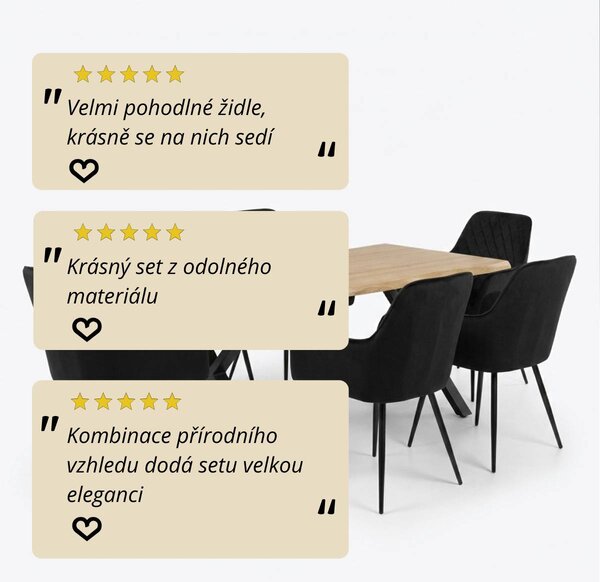 Vikio Jídelní set pro 6 osob 160x90 cm soft dub noha X černá židle s područkami VJS226-6C