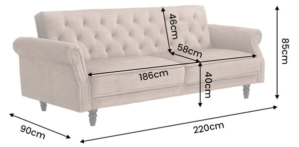 Pohovka MAISON BELLE 220 CM greige samet rozkládací Nábytek | Obývací pokoj | Sedací soupravy a pohovky | Pohovky | Rozkládací