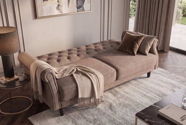 Pohovka MAISON BELLE 220 CM greige samet rozkládací Nábytek | Obývací pokoj | Sedací soupravy a pohovky | Pohovky | Rozkládací