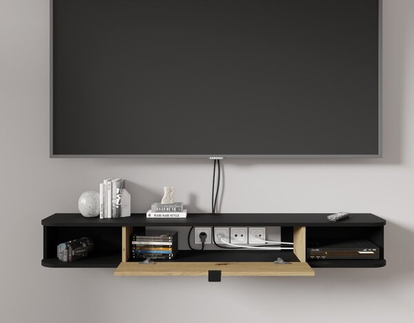 BIM Závěsná TV skříňka Icarus, černý mat/dub artisan