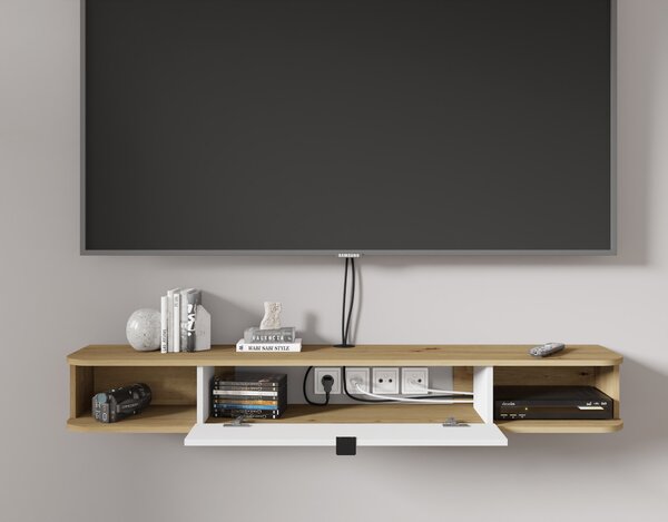 BIM Závěsná TV skříňka Icarus, dub artisan/bílý mat
