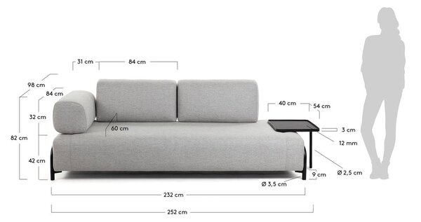 Béžovo-šedá pohovka s odkládacím prostorem Kave Home Compo