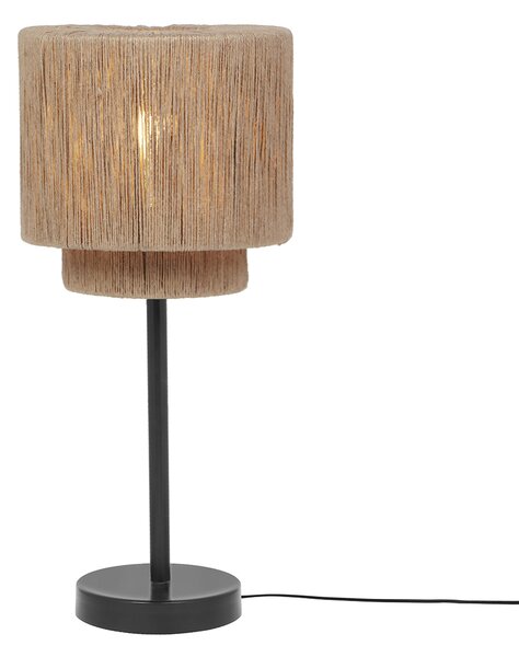 Japandi stolní lampa černá s hnědým lanem - Smilla