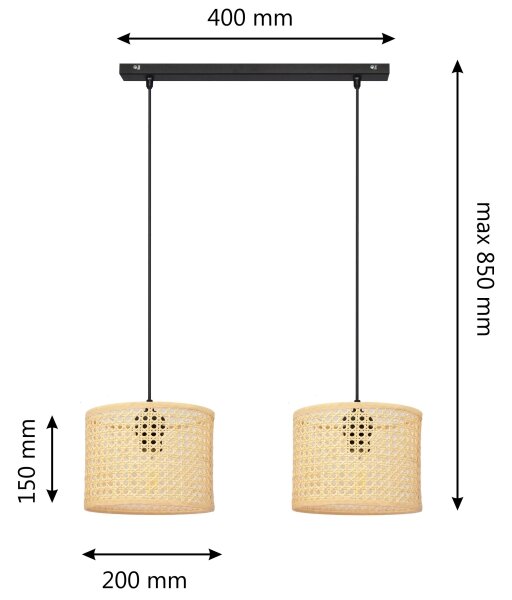 Lustr na lanku ALBA 2xE27/15W/230V ratan/černá