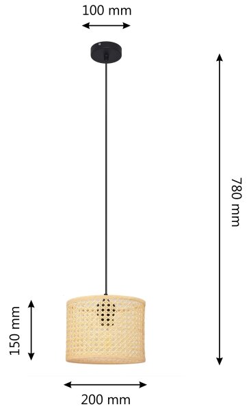 Lustr na lanku ALBA 1xE27/15W/230V pr. 20 cm ratan/černá