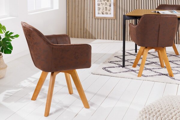 2SET jídelní židle LOFT WOOD II antik hnědá mikrovlákno otočná Nábytek | Jídelní prostory | Jídelní židle | Křesložidle