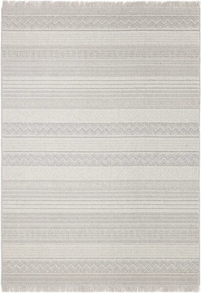 Kusový koberec vlněný Agnella Noble Oni Proužky světle šedý s třásněmi Rozměr: 133x195 cm