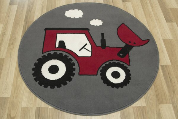 Associated Weavers Kulatý dětský koberec Luna Kids 534457/51915 Traktor červený šedý Rozměr: průměr 120 cm