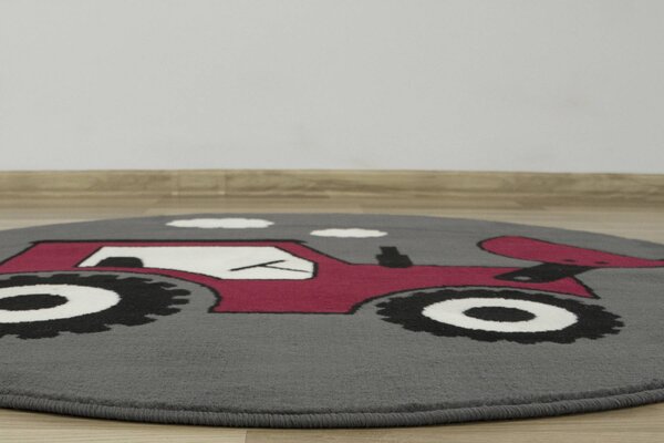 Associated Weavers Kulatý dětský koberec Luna Kids 534457/51915 Traktor červený šedý Rozměr: průměr 120 cm