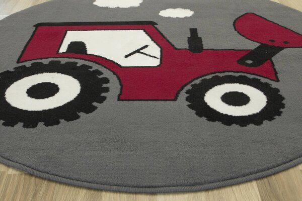Associated Weavers Kulatý dětský koberec Luna Kids 534457/51915 Traktor červený šedý Rozměr: průměr 120 cm