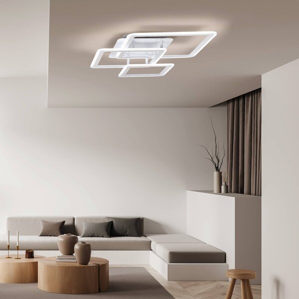 FISCHER & HONSEL LED stropní svítidlo Gelder, pískově bílé, délka 65 cm, kovové, RGBW,, stmívatelný, Bílá / opál, Obývací pokoj / jídelna, kov, Moderní