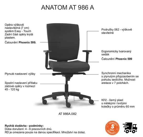 Ergonomická kancelářská židle ANATOM AT 986 B – látka, černá
