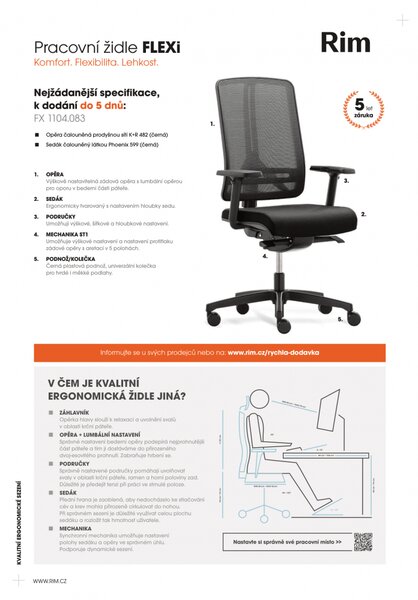 Kancelářská židle na kolečkách FLEXI FX 1104 – s područkami, černá