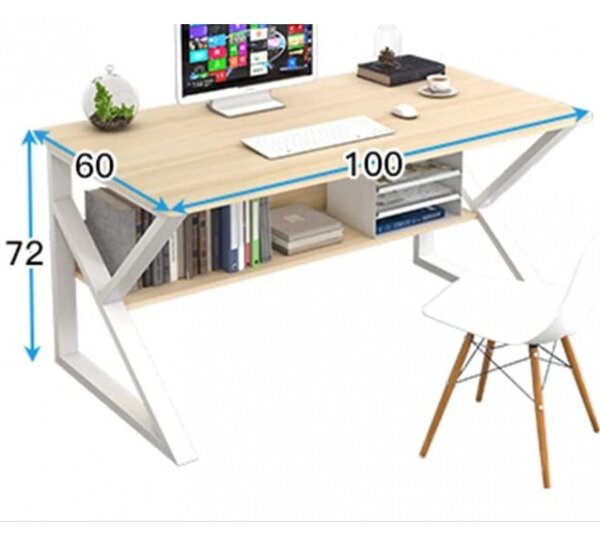 Psací stůl SHAPE s policí v dekoru dub a černými nohami 100x60 cm