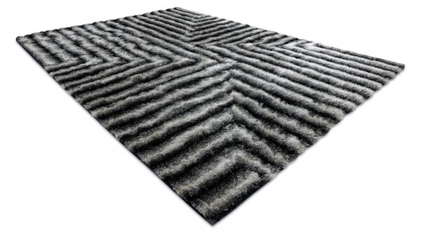 Makro Abra Kusový shaggy koberec FLIM 010-B3 Geometrický vzor černý šedý Rozměr: 80x150 cm