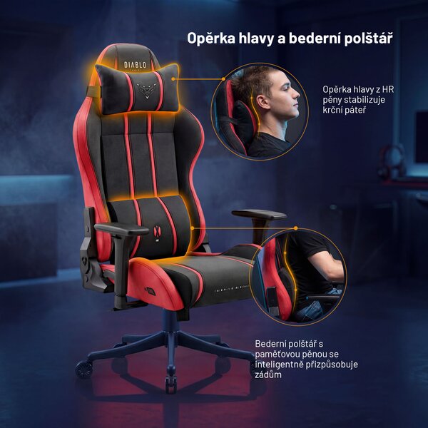 Látková herní židle černo-červená Diablo X-One 2.0 Bloody Mary Small