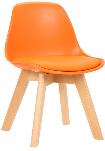 Dětská židle Lindi ~ plast, dřevěné nohy natura - Oranžová