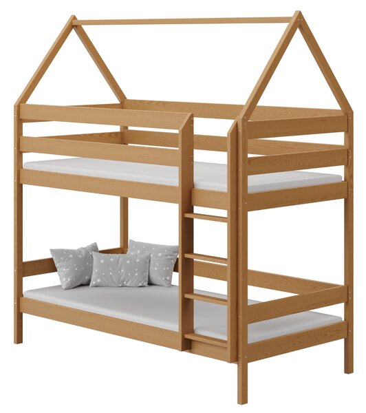 BabyBeds Dětská patrová postel DOMEČEK Velikost postele: 180x80 cm, Barva postele: Olše, Úložný prostor: Bez úložného prostoru