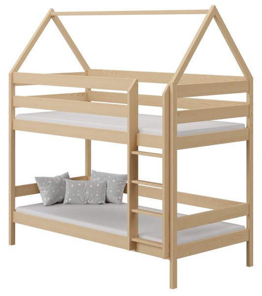 BabyBeds Dětská patrová postel DOMEČEK Velikost postele: 160x80 cm, Barva postele: Borovice, Úložný prostor: Bez úložného prostoru