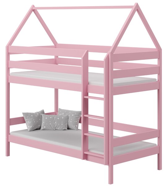 BabyBeds Dětská patrová postel DOMEČEK Velikost postele: 180x80 cm, Barva postele: Růžová, Úložný prostor: Bez úložného prostoru