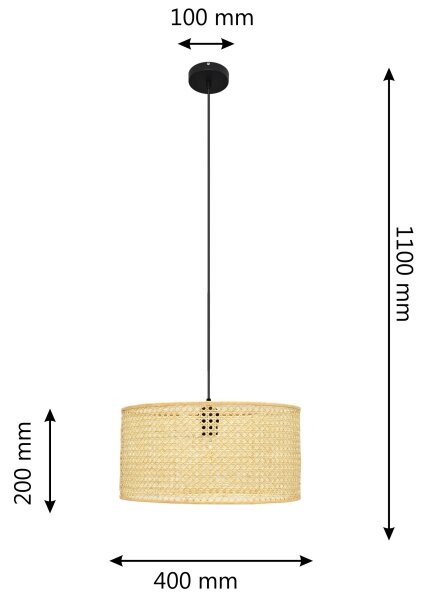 Lustr na lanku ALBA 1xE27/15W/230V pr. 40 cm ratan/černá