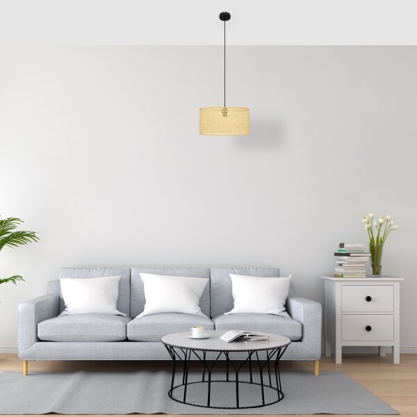 Lustr na lanku ALBA 1xE27/15W/230V pr. 40 cm ratan/černá