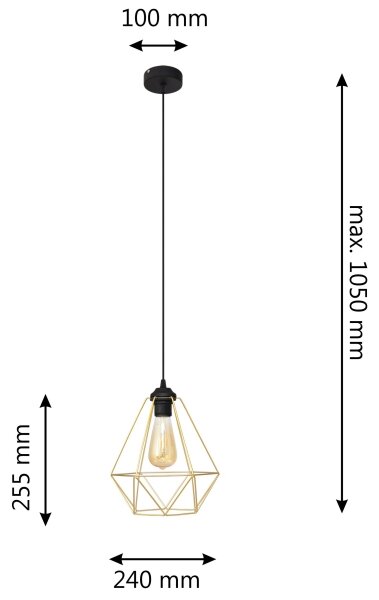 Lustr na lanku KARO 1xE27/15W/230V zlatá/černá