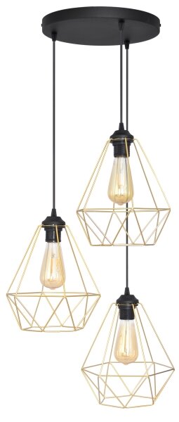 Lustr na lanku KARO 3xE27/15W/230V zlatá/černá