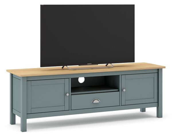Zelenošedý/přírodní TV stolek z borovicového dřeva 158x53 cm Misti – Marckeric