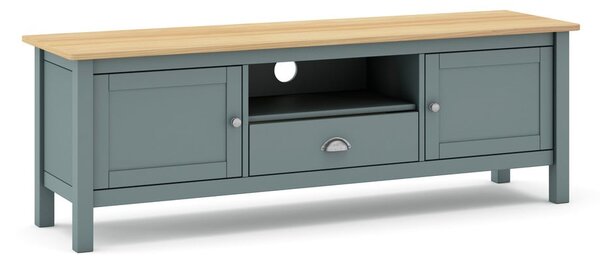Zelenošedý/přírodní TV stolek z borovicového dřeva 158x53 cm Misti – Marckeric